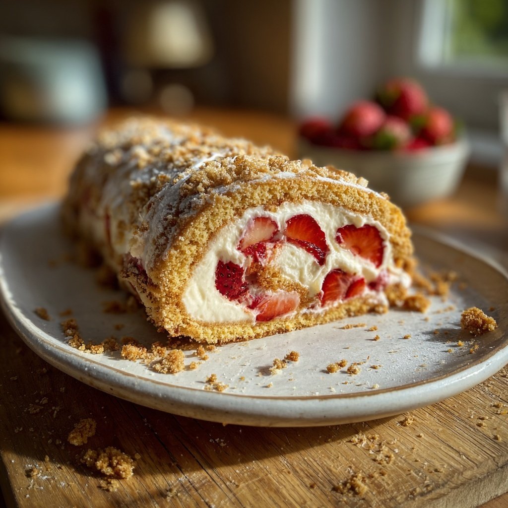 Erdbeer Biskuitrolle Mit Vanille Creme