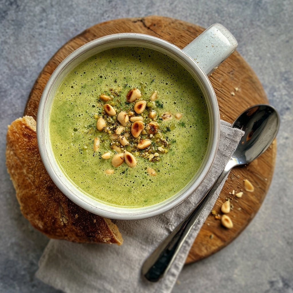 Brokkoli Suppe Mit Gerösteten Pinienkernen