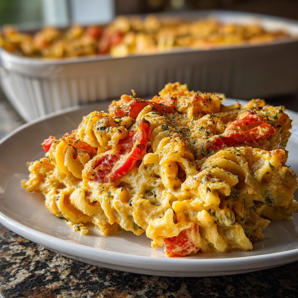 Vegetarischer Nudelauflauf mit Paprika